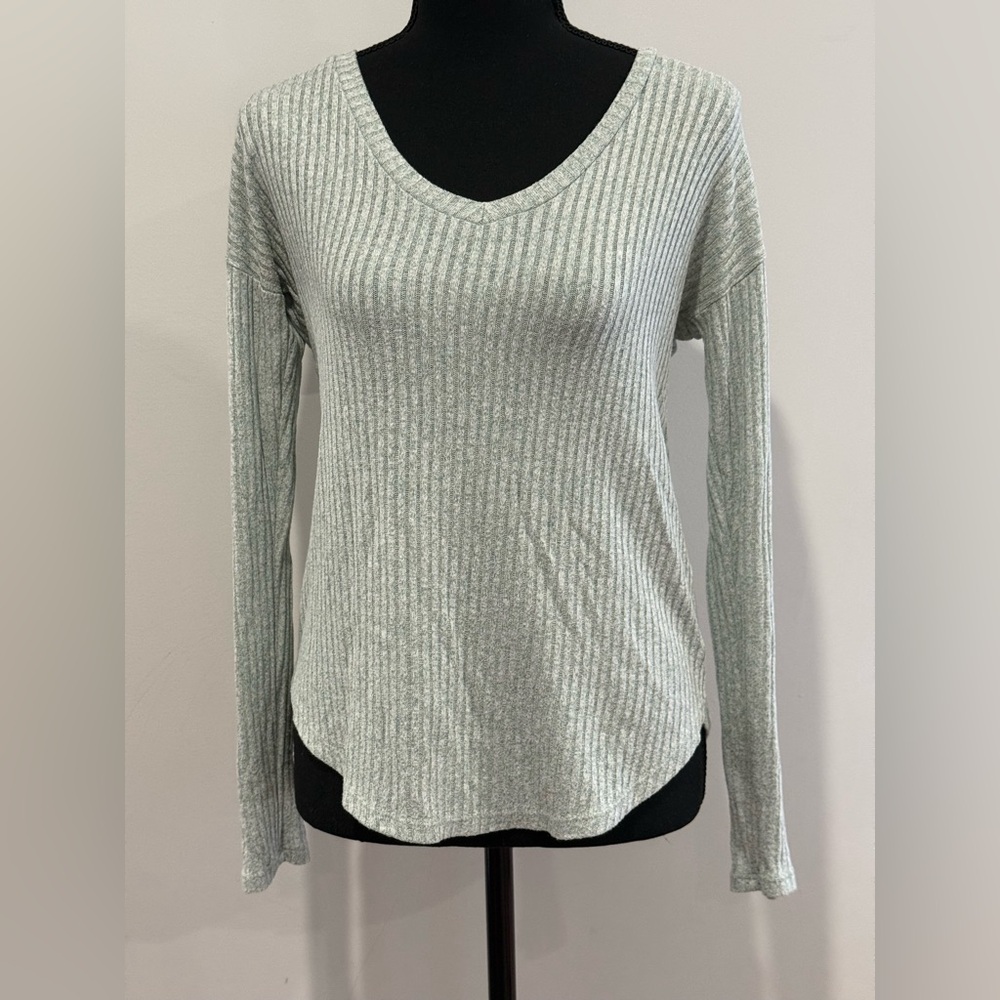 American Eagle S Soft&Sexy Ribbed V-Neck Long Sleeve Top - Light Sage 839